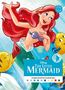 "The Little Mermaid", "CREATIVE COLOURING". Illustration: Rotes Haar, lila Muschel-Bikini, fröhlich, gelber Fisch daneben., Buch