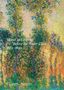 Text: "Monet in Giverny, Before the Water Lilies, 1883–1890." Eine farbenfrohe impressionistische Darstellung von Bäumen., Buch