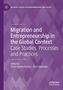 Buchtitel: Migration and Entrepreneurship in the Global Context. Lila Hintergrund mit geometrischem Muster., Buch