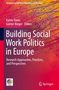 Titel: "Building Social Work Politics in Europe". Roter Hintergrund mit bunten, abstrakten Strichen. Springer-Logo unten., Buch