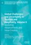 Der Titel lautet: "Global Challenges and Uncertainty in Tourism and Hospitality, Volume II". Hintergrund in Türkis., Buch