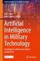 „Artificial Intelligence in Military Technology“, rot-orange Hintergrund, Menschen betrachten digitalisierte Kunst., Buch