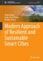„Modern Approach of Resilient and Sustainable Smart Cities“ vor orangefarbenem Hintergrund, mit Gebäude und Himmel im oberen Teil., Buch