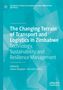 "The Changing Terrain of Transport and Logistics in Zimbabwe" steht in Weiß auf einem blauen, geometrischen Hintergrund., Buch