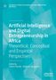 Titel: Künstliche Intelligenz und digitales Unternehmertum in Afrika. Herausgeber: Patient Rambe, Brighton Nyagadza. Blaues geometrisches Design., Buch