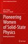 Titel: "Pioneering Women of Solid-State Physics: Breaking Boundaries". Autoren: Jill S. Tietjen, Mehmet Ozturk. Logo: Springer. Hintergrund: Rote, metallische Textur., Buch