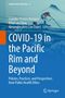 Titel: "COVID-19 in the Pacific Rim and Beyond". Illustration: Menschen ziehen ein Netz vor einem Berg., Buch