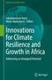 Buchtitel: "Innovations for Climate Resilience and Growth in Africa" auf grünem Hintergrund mit Weltkartensilhouette., Buch
