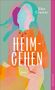 Text: "HEIMGEHEN ROMAN", "Elke Cremer". Farbige abstrakte Illustration im Hintergrund., Buch