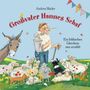 „Großvater Hannes Schaf“ – Ein Mann mit Schafen und Esel, buntes Banner und Blumenszene, lockere, fröhliche Atmosphäre., Buch
