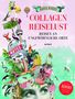 Text: „Collagen Reiselust. Reisen an ungewöhnliche Orte.“ Buntes Collage-Design mit Weltwunder, Tieren und Menschen.