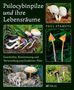 "Psilocybinpilze und ihre Lebensräume" von Paul Stamets. Verschiedene Pilzfotos und botanische Illustration auf grünem Hintergrund., Buch