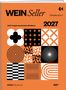 "Wein Seller 2027, Die 29. Ausgabe des ultimativen Weinführers" steht in schwarzer Schrift vor orangefarbenem Hintergrund.