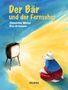„Der Bär und der Fernseher“ von Clémentine Michel und Elza Artemova. Ein Bär sitzt vor einem TV, in gelbem Licht.