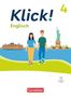 "Klick! Englisch 4" oben. Zwei Personen vor Landschaft mit Freiheitsstatue und Schiff. Cornelsen-Logo unten., Buch
