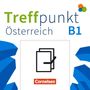 „Treffpunkt Österreich B1“, Cornelsen-Logo, abstrakte blaue Formen, drei bunte Kreise oben rechts.
