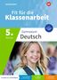 "Fit für die Klassenarbeit", 5. Klasse, Gymnasium Deutsch. Mädchen lächelt, trägt Rucksack. Farben: blau, grün, orange., Buch