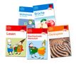 Mathematik, Brüche, Lesen, Rechtschreib-Werkstatt, Denkspiele. Fünf Lernhefte mit bunten Covern und Illustrationen., Buch
