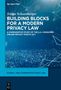Titel: "Building Blocks for a Modern Privacy Law" von Tobias Schoenberger. Blauer Hintergrund mit Netzlinien., Buch