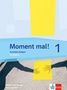 „Moment mal! Christliche Religion mit Medien 1“. Ein gelbes Rechteck und Schatten von Händen auf grauem Boden. Klett-Logo., Buch
