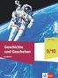 „Geschichte und Geschehen“ steht in einem rötlichen Kasten. Ein Astronaut im Weltraum, Erde im Hintergrund., Buch