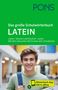 "PONS. Das große Schulwörterbuch LATEIN. Wörterbuch-App 100% offline." Junge mit Rucksack und Büchern lächelt., 1 Buch und 1 Diverse