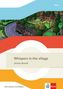 "Whispers in the village" von Jeremy Bowell. "Tie-in". "Unit-Lektüre mit Medien". Gezeichnete Dorfstraße mit Gebäuden., 1 Buch und 1 Diverse