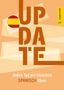 „UPDATE: Jeden Tag ein bisschen SPANISCH üben.“ Oben links die spanische Flagge und rechts das Langenscheidt-Logo., Buch