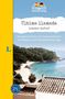 "Última llamada. Letzter Aufruf. Kurzgeschichten zum Spanischlernen mit Hörbuch und Vokabeltrainer-App. Niveau A2–B1." Text über Strand und Meer. Logo oben zeigt Flaggen., Buch