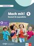 Arbeitsbuch: Mach mit! Deutsch für Jugendliche. Vier fröhliche Kinder laufen. Klett und ciip Logos unten., 1 Buch und 1 Diverse