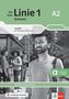 „Linie 1“, A2, „Testheft“, „Deutsch für Alltag und Beruf“. Mann im Vordergrund, Personen im Hintergrund., Buch