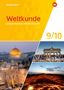 "Weltkunde. Schulbuchtexte in einfacher Sprache. 9/10". Oben links eine Kuppel, rechts ein Tor, unten Lava.