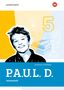 "P.A.U.L. D., Arbeitsheft, Nordrhein-Westfalen." Illustration eines lächelnden Jungen mit Bücherstapel, Glühbirne und großer "5"., Buch