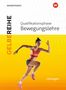 "Qualifikationsphase Bewegungslehre" steht zentral, "Lösungen" unten. Frau in Sportkleidung springt.