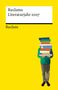 "Reclams Literaturjahr 2027" oben, "Reclam" unten. Illustration: Person hält Stapel Bücher auf gelbem Hintergrund.