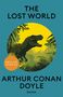 "The Lost World" von Arthur Conan Doyle, Reclam. Illustration eines Dinosauriers in einem Dschungel vor gelbem Hintergrund., Buch