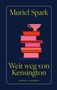 "Muriel Spark, Weit weg von Kensington, Roman Diogenes". Ein Stapel bunter Bücher mit einer Tasse darauf., Buch