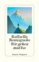 "Raffaella Romagnolo, Wir gehen mal los, Roman · Diogenes." Ein Wanderer auf einem Berggipfel mit Vögeln im Himmel., Buch