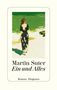 "Martin Suter Ein und Alles. Roman · Diogenes." Eine Frau in einem schwarz-weiß gemusterten Kleid am Strand., Buch