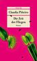 "Claudia Piñeiro. Die Zeit der Fliegen. Roman. Illustration mit grünen Venusfliegenfallen und Fliegen auf pinkem Hintergrund."