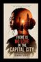 Oben: "In a city built for everyone, she belonged to no one." Unten: "There is no love in the capital city." Silhouette einer Frau, Stadtlandschaft im Inneren, Sonnenuntergang., Buch