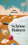 „Jess Walter, Schöne Ruinen, Roman“. Illustration eines Strands mit bunten Sonnenschirmen und Palmen im Hintergrund., Buch