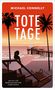 "Tote Tage", Michael Connelly. Silhouette einer Frau mit Surfbrett, Pier und Polizeiwagen, Palmen bei Sonnenuntergang., Buch