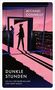 Buchtitel: "Dunkle Stunden" von Michael Connelly. Eine Silhouette mit Pistole vor einer offenen Tür in einer stilisierten Landschaft., Buch