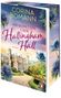 Der Buchumschlag zeigt den Titel "Die Schatten über Hallingham Hall" von Corina Bomann, mit einem Herrenhaus im Hintergrund., Buch