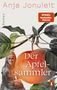 "Der Apfelsammler", "Anja Jonuleit" oben in Rot, ein Apfel und Blätter, darunter ein altes Foto einer Frau, rechts ein Pinguin-Logo., Buch