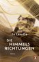 „Jo Lendle, DIE HIMMELSRICHTUNGEN, Roman“. Verschwommene Figur, goldene Wellenlinien, unten rechts ein Pinguin-Logo., Buch
