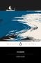 „Penguin Klassiker“, „Homer - Odyssee“. Illustration eines Schiffs auf blauem Meer mit geschwungenen weißen Wellen., Buch