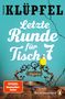 Text „Letzte Runde für Tisch 7“. Ein Papagei sitzt auf einem kunstvollen Holzgestell mit „Stammtisch“-Schild., Buch