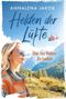 "ANNALENA JAKOB, Helden der Lüfte, Über den Wolken die Freiheit, ROMAN". Frau in Sonnenbrille vor Bergen und Helikopter.